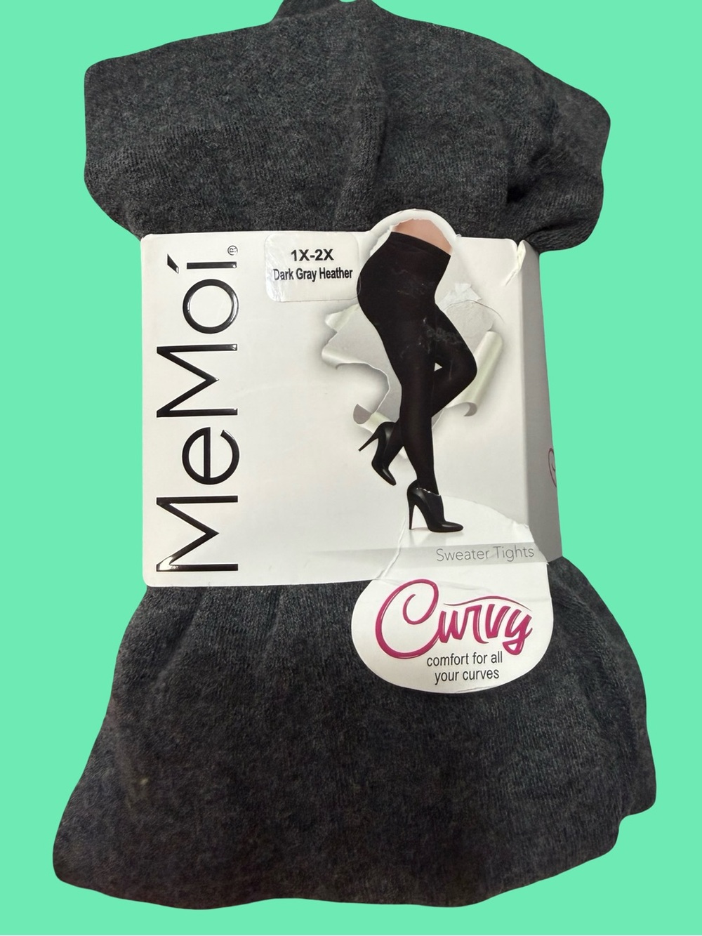 MeMoi Curvy Sweater Tights in Dark Gray Heather